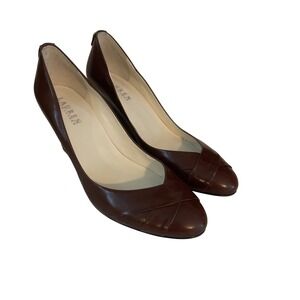 Lauren Ralph Lauren Women Brown Leather Wedge Heels Nadine Shoes Size 8.5 Classy